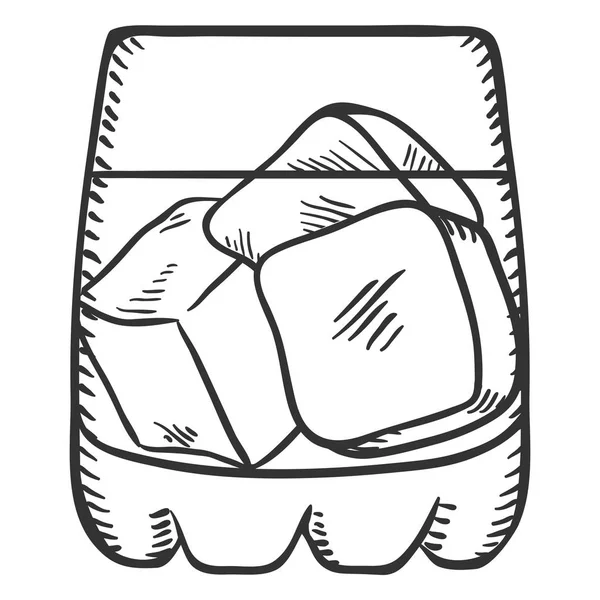 Illustrazione Dello Schizzo Vettoriale Bicchiere Whisky Con Rocce Ghiaccio — Vettoriale Stock