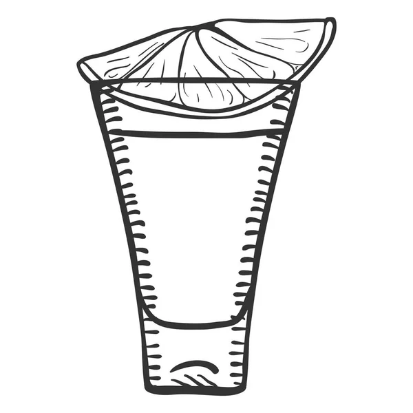 Vector Sketch Illustration Tequila Shot Lime Slice Dalam Bahasa Inggris - Stok Vektor