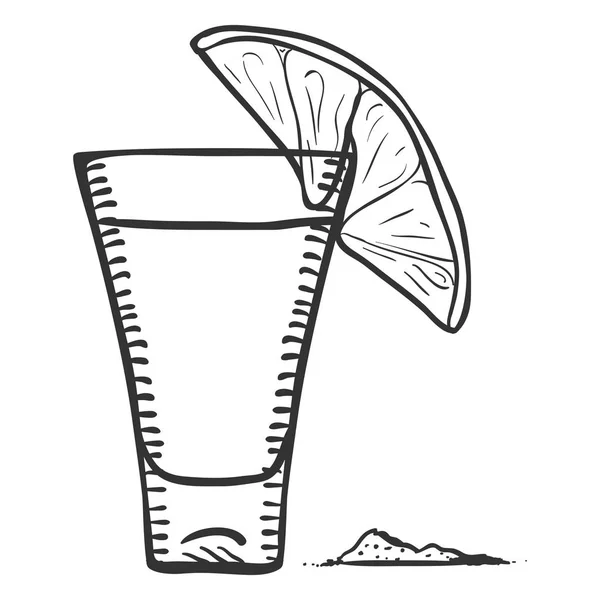 Illustrazione Schizzo Vettoriale Colpo Tequila Con Fetta Calce Sale — Vettoriale Stock