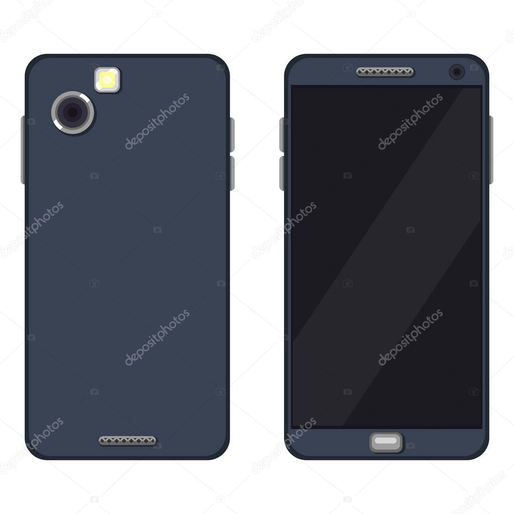 Vector Illustration Set of Flat Smartphone . Back and Front View.