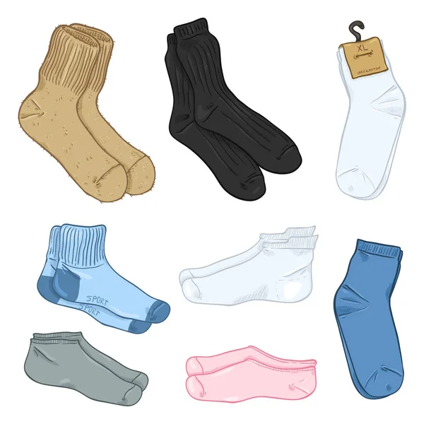 Cartoon Set Color Different Style Socks Vector Illustration — Stock Vector