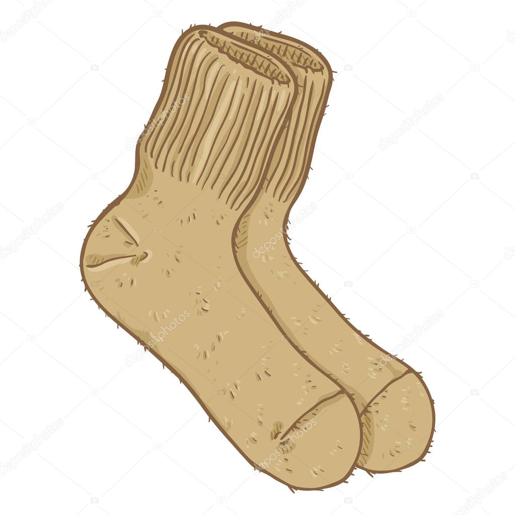Brown Socks of Camel Wool. Vector Cartoon Illustration 