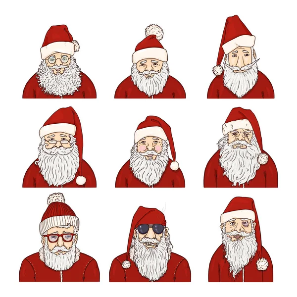 Vector Set of Cartoon Santa Claus Characters. — Stock Vector