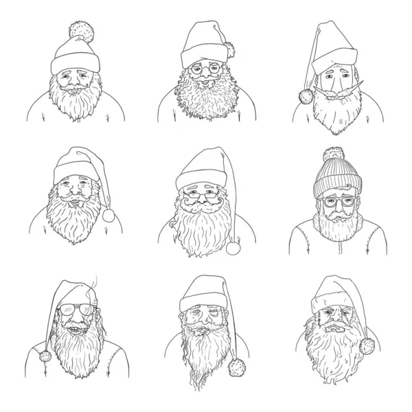Vector Set of Outline Santa Claus Characters. — Stock Vector