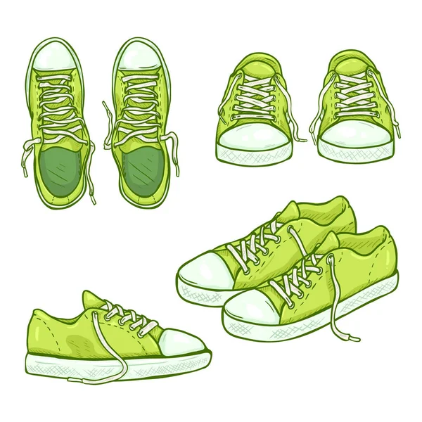 Vector Set of Cartoon Green Gumshoes. — Stock Vector