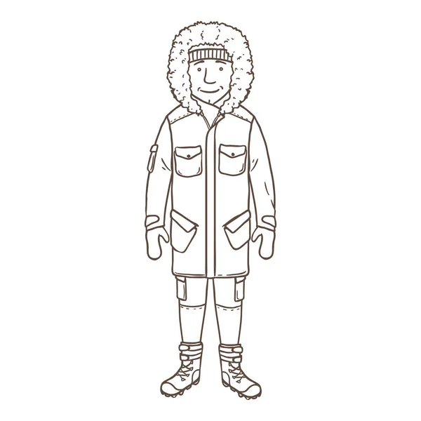 Personagem de esboço de vetor - Jovem em roupa de inverno — Vetor de Stock