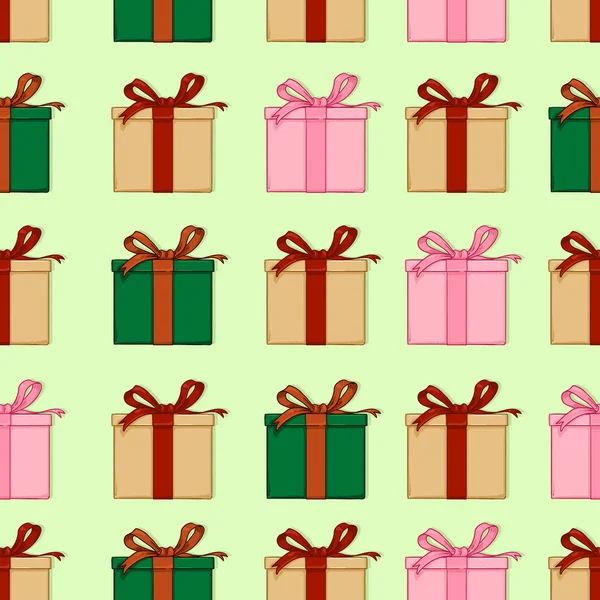 Vector Seamless Pattern of Cartoon Gift Boxes — Stock Vector