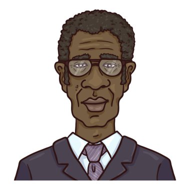 Vektör Çizgi Filmi Avatar - Ofisteki Afro Amerikalı Adam Siuit ve Boyunbağı.
