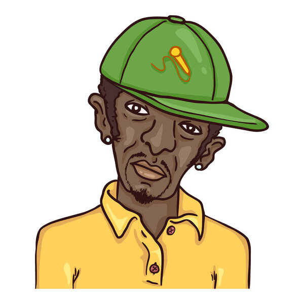 Vector Cartoon Avatar - Afro American Man in Baseball Cap.