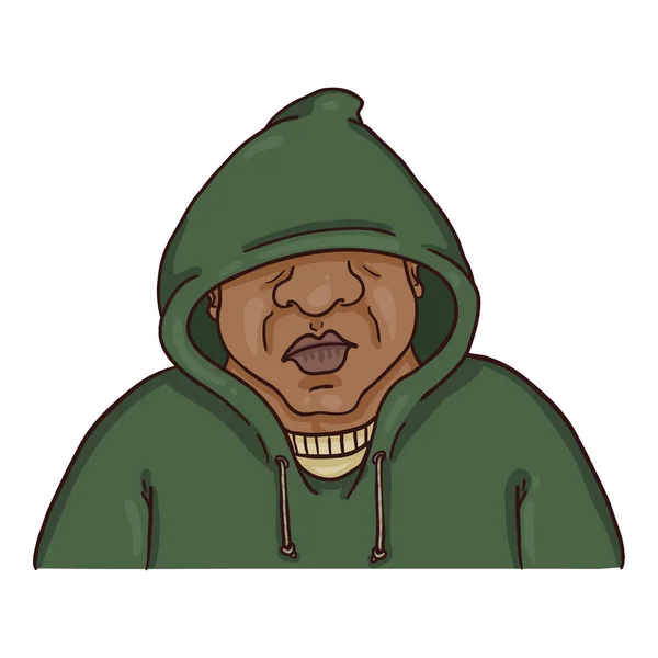 Vektor Cartoon Avatar - Afro American Man in Green Hood. — Stockový vektor