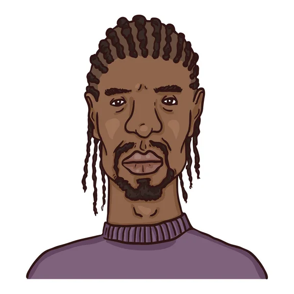 Vektor Cartoon Avatar - Afroameričan s africkými copánky. — Stockový vektor