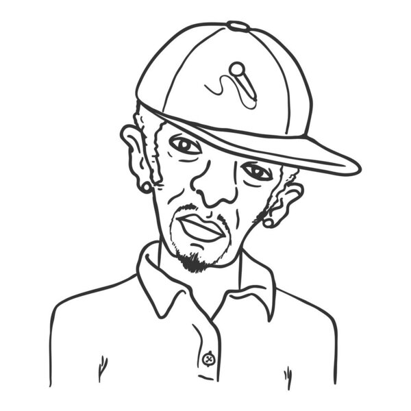 Vector Outline Avatar - Afro American Man in Baseball Cap. Male Character Portrait.