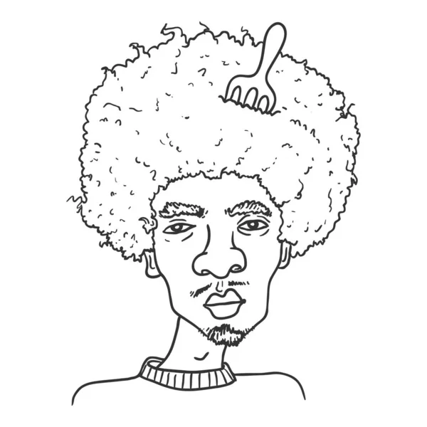 Vector Outline Avatar - Homem Africano Americano com Penteado Afro. Retrato de Personagem Masculino . — Vetor de Stock