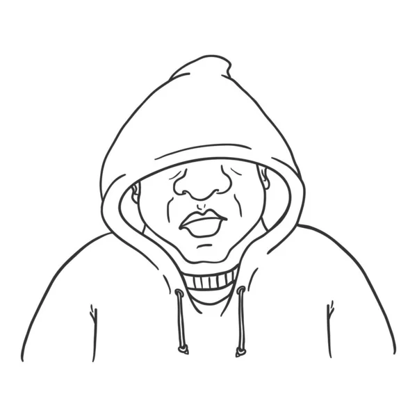 Vector Outline Avatar - Afro American Man in Hood (en inglés). Retrato de carácter masculino . — Vector de stock