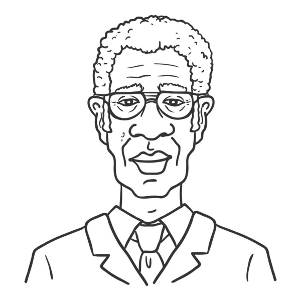 Vector Outline Avatar - Afro American Man in Office Siuit and Necktie (en inglés). Retrato de carácter masculino . — Vector de stock