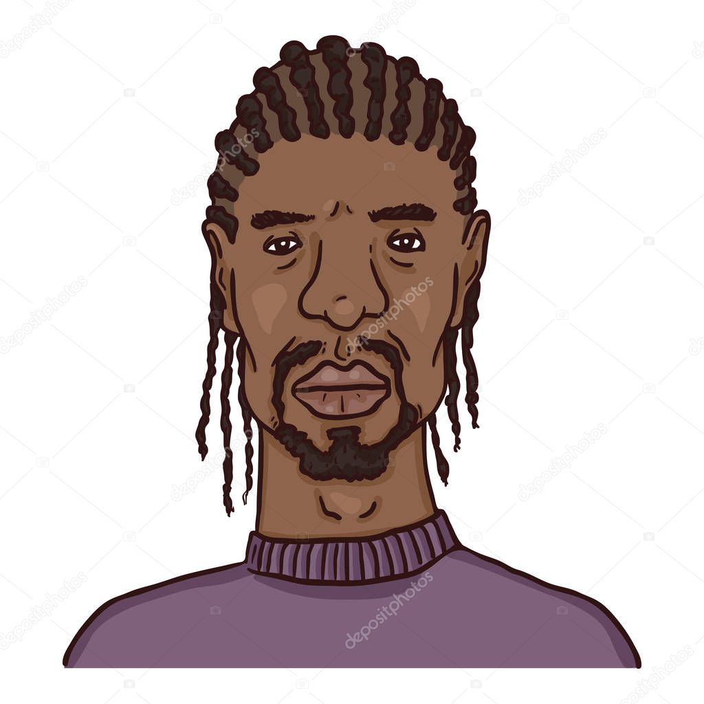 Vector Cartoon Avatar - African American Man with Afro Braids.