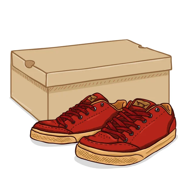 Zapatos de skater de dibujos animados vectoriales con caja de zapatos — Vector de stock