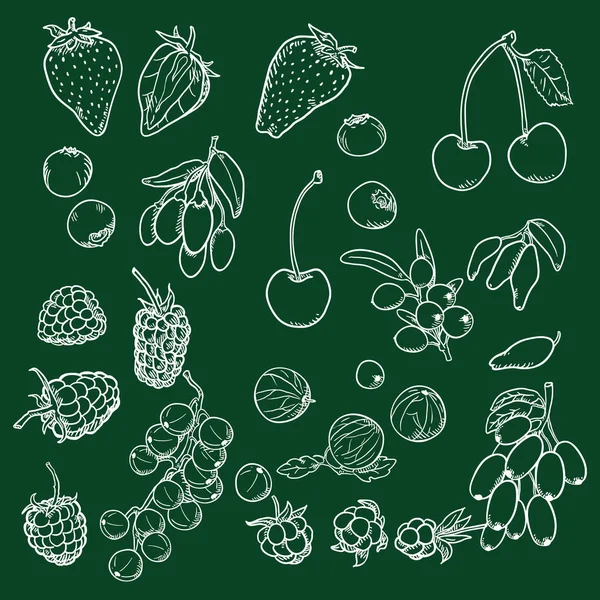 Vector Chalk Sketch Set of Berries — стоковий вектор