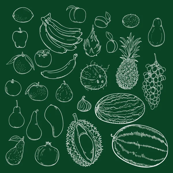 Conjunto vectorial de frutas de boceto de tiza — Vector de stock