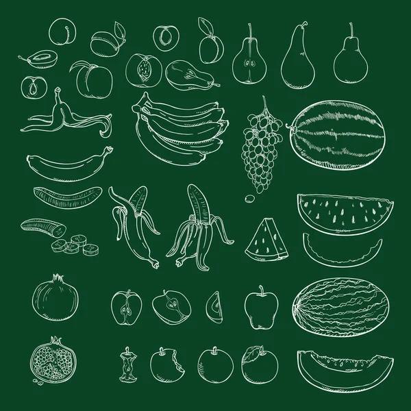 Conjunto vectorial de frutas de boceto de tiza . — Archivo Imágenes Vectoriales