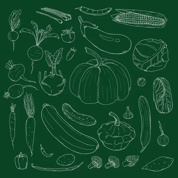 Vector Conjunto de Tiza Boceto Verduras — Vector de stock