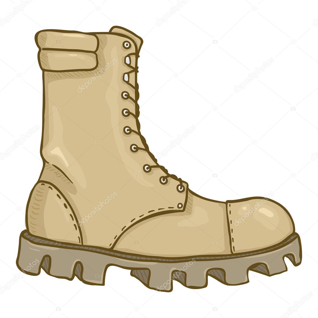 Vector Cartoon Beige Army Boots. Sand Color High Military Shoes.