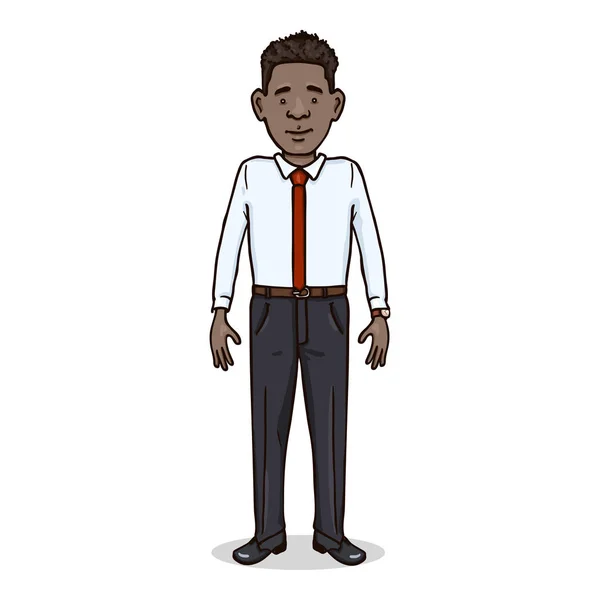 Vector stripfiguur - Afro Amerikaanse man in wit shirt met rode stropdas — Stockvector