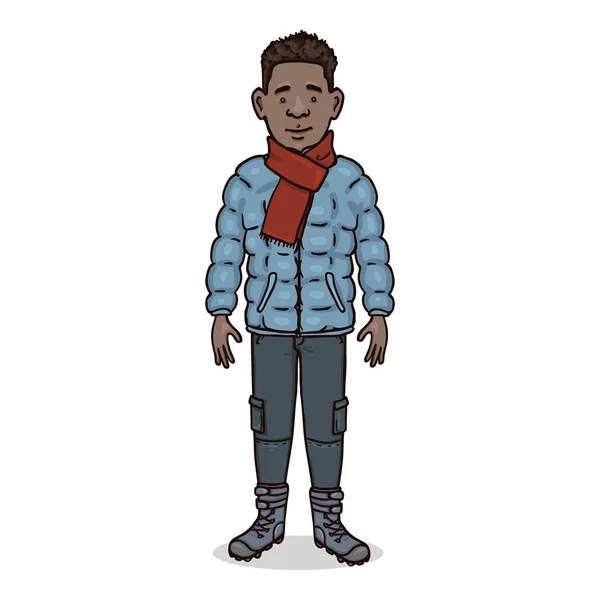 Vector Cartoon Afroamerican Man in Winter Clothes — 스톡 벡터