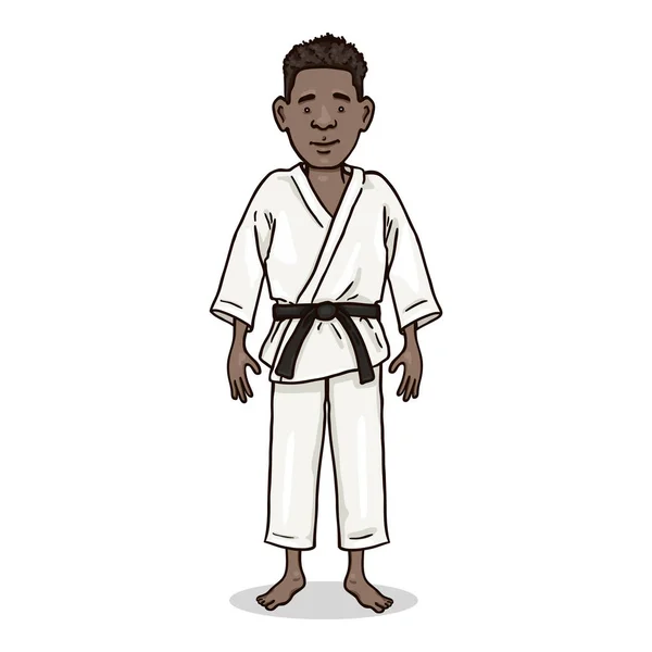 Personaje de Dibujos Animados Vector - Joven Afroamericano en Karate Kimono — Archivo Imágenes Vectoriales