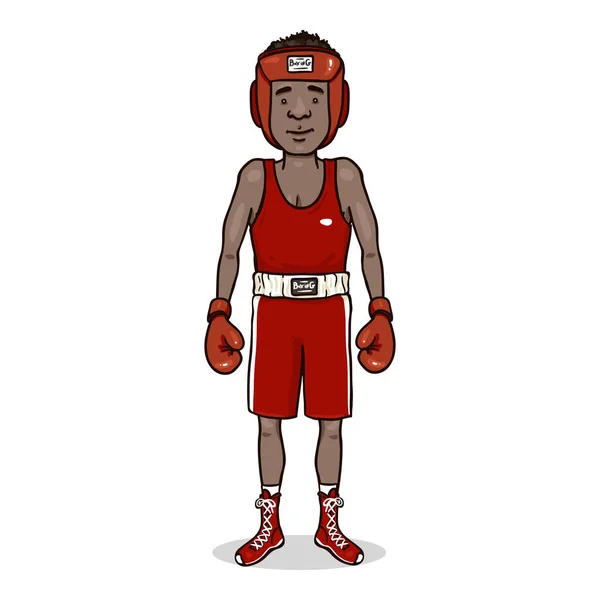 红色拳击装备中的矢量卡通人物、非洲年轻人 — 图库矢量图片