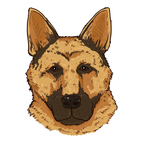 Desenhos Animados German Shepherd Dog Face Front View Ilustração Vetorial — Vetor de Stock