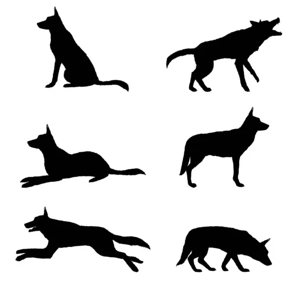 Vector Set Van Silhouet Van Duitse Herder Hond — Stockvector