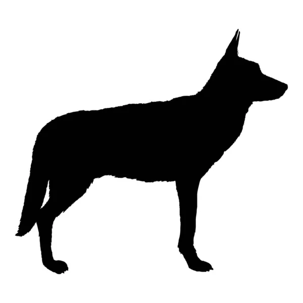 Vector Zwart Silhouet Staande Duitse Herder Dog Illustration — Stockvector