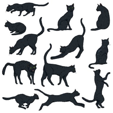 vektör kümesi karikatür siyah kedi.