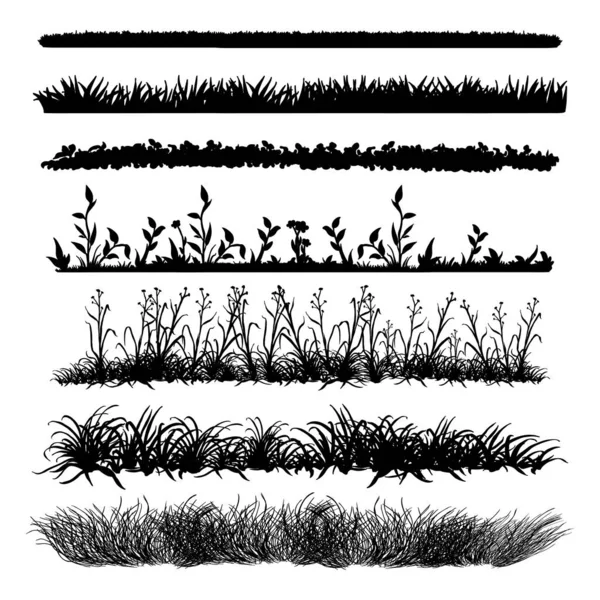 Ensemble vectoriel de silhouettes en herbe noire — Image vectorielle