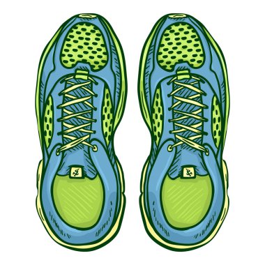 Vektör Çizgi Filmi Yeşil ve Mavi Koşan Ayakkabılar.