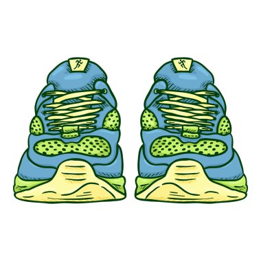 Vektör Çizgi Filmi Yeşil ve Mavi Koşan Ayakkabılar.