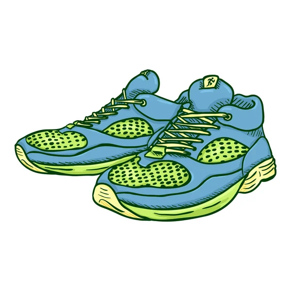 Vector Cartoon Green and Blue Running Shoes. — Stock Vector