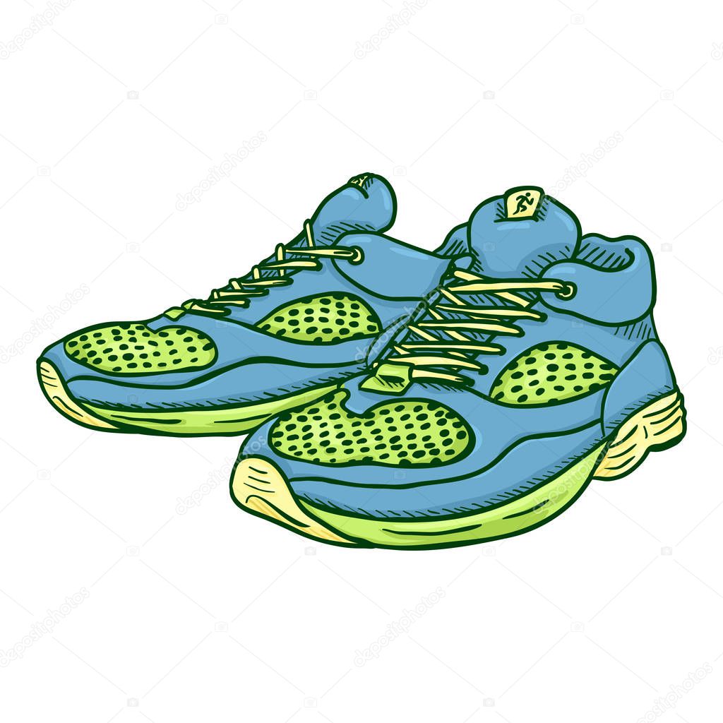 Vector Cartoon Green and Blue Running Shoes.