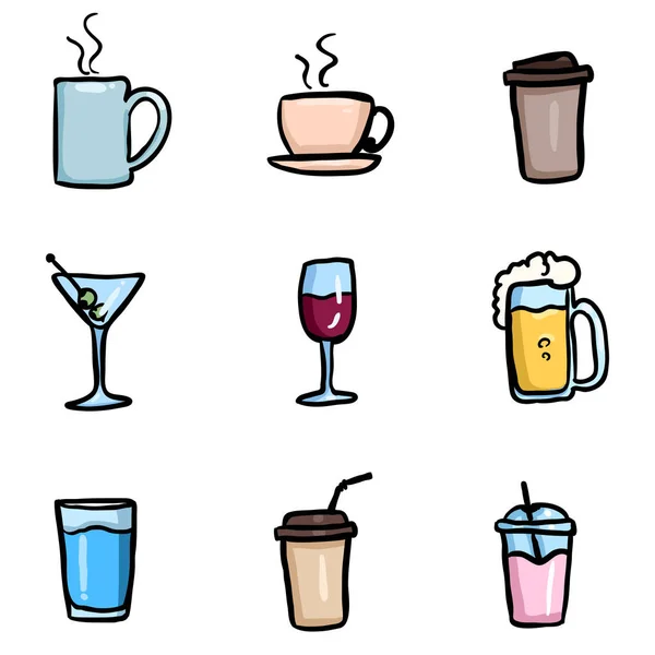 Vector Set of Color Drinks Icons. — Stock Vector