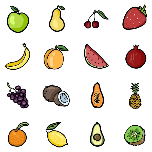 Vector conjunto de iconos de frutas. — Vector de stock