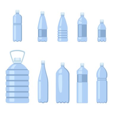 Vector Set of Color Flat Plastic Bottle Icons. Water Package Symbols