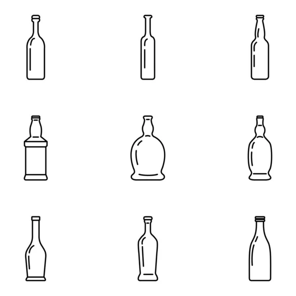 Conjunto de Vectores de Esquema Iconos de Botella de Vidrio . — Vector de stock