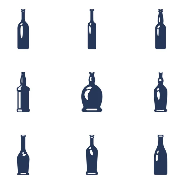 Conjunto de vetor de ícones de garrafa de vidro de silhueta . — Vetor de Stock