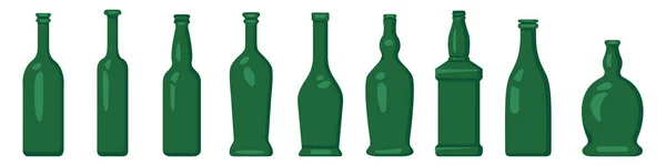 Vector Set of Flat Green Glass Bottle Icons. — Stock Vector