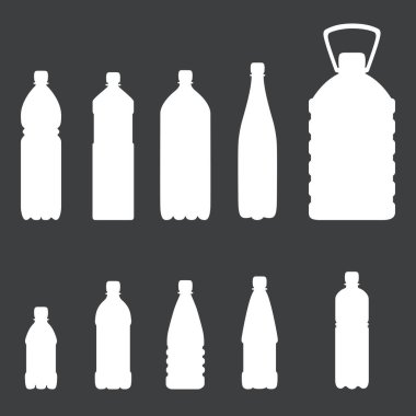 Vector Set of Plastic Bottle White Silhouettes
