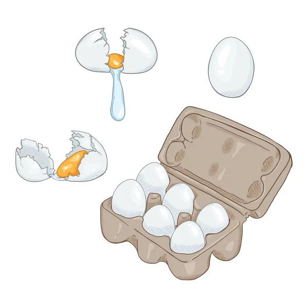 Conjunto Vetorial Ilustrações Ovos Galinha Desenhos Animados Ingredientes Cozinha — Vetor de Stock