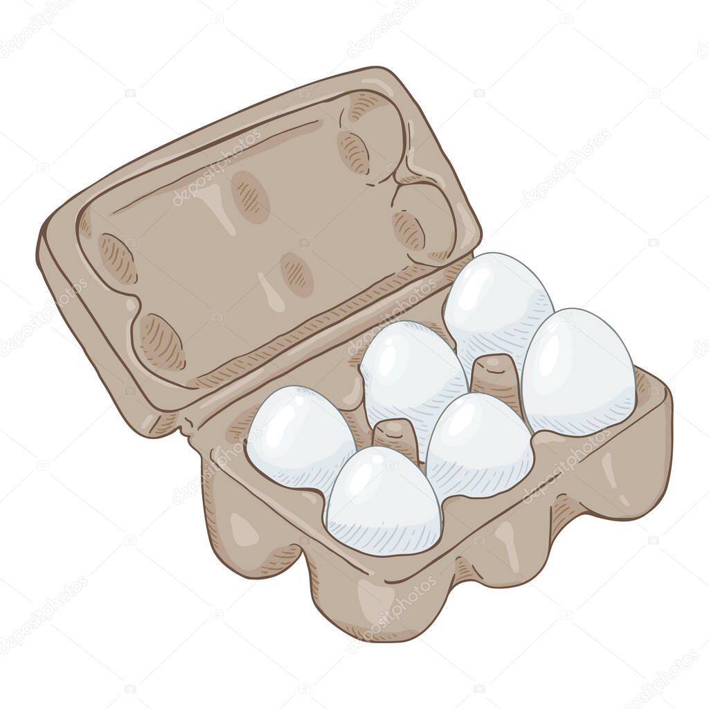 Vector Cartoon Package of Six White Eggs