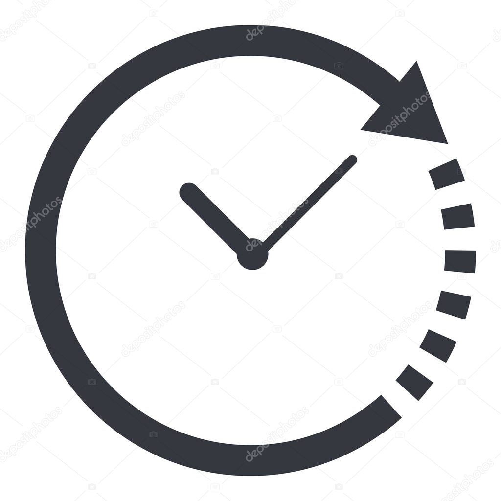 Work 24 Hours Icon. Vector Black Clock with Arrow Circling Around