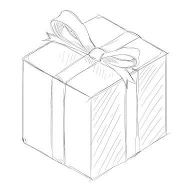 Kurdele ve Fiyonklu Vektör El Çizim Hediye Kutusu